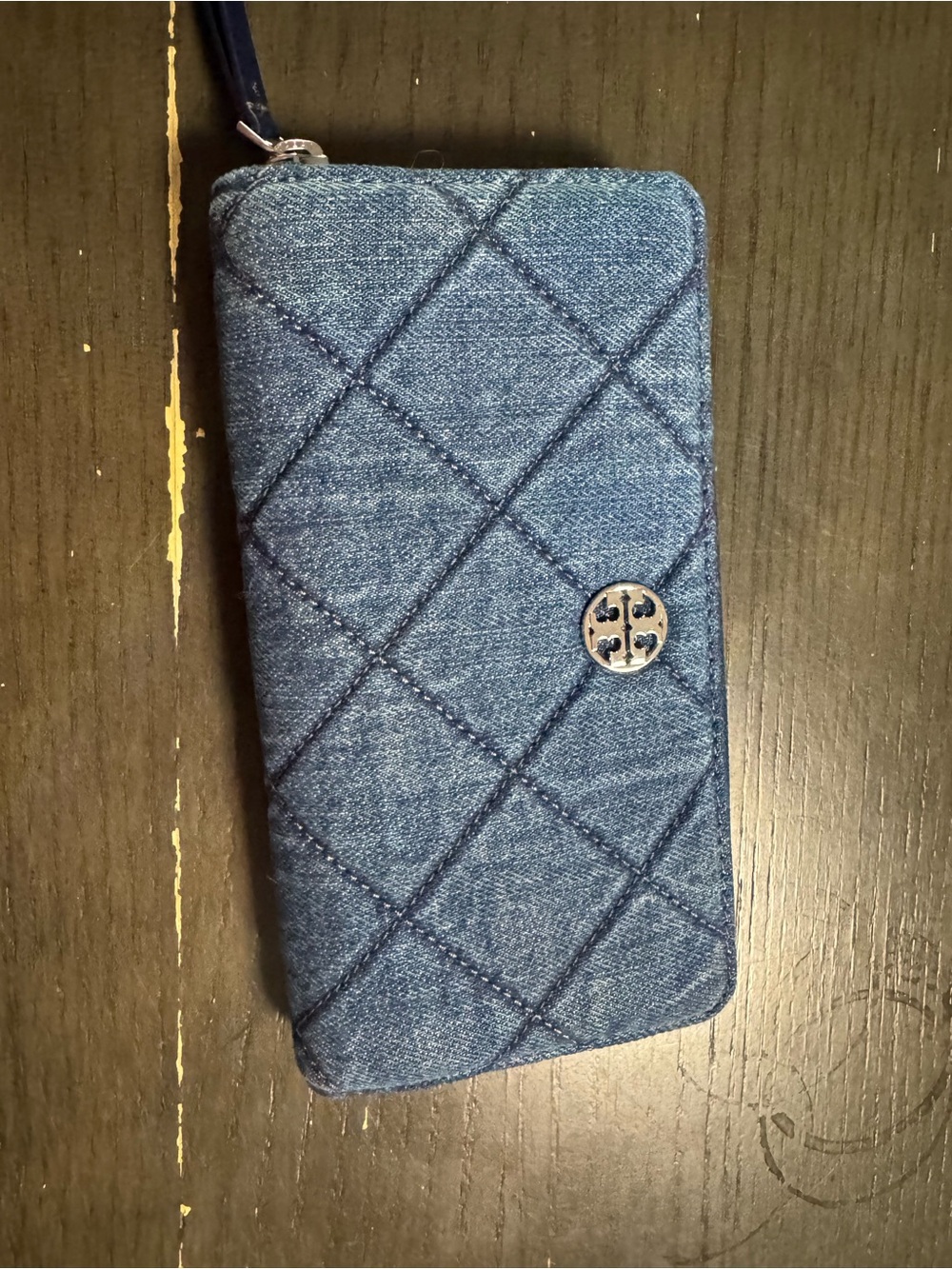 Tory Burch Quilted Denim Zip-Around Wallet in Blue